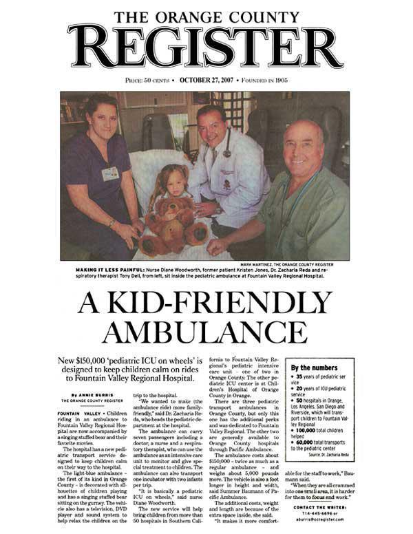 Orange County Register Article Kid Friendly Ambulance