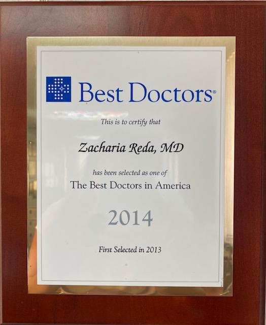 Zacharia Reda M.D. The Best Doctors in America Certificate