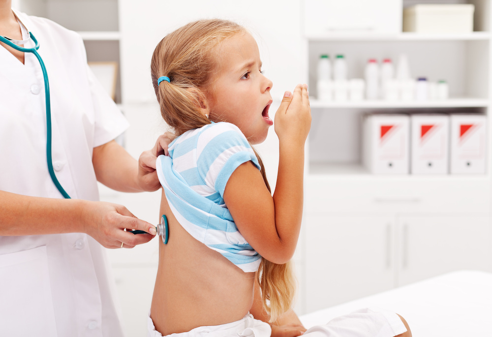 Child coughing at the Newport Children's doctor's visit to find a diagnosis for her chronic cough